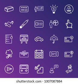 Business outline vector icon set on gradient background