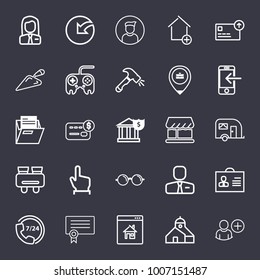 Business outline vector icon set on dark blue background