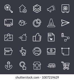 Business outline vector icon set on dark blue background