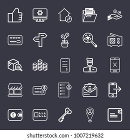 Business outline vector icon set on dark blue background