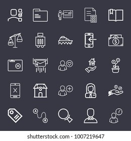 Business outline vector icon set on dark blue background