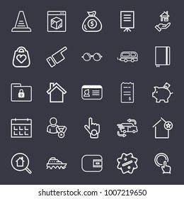 Business outline vector icon set on dark blue background