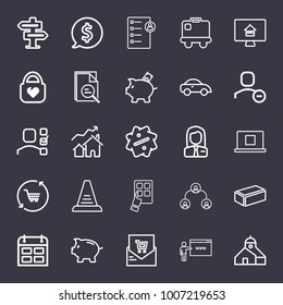 Business outline vector icon set on dark blue background