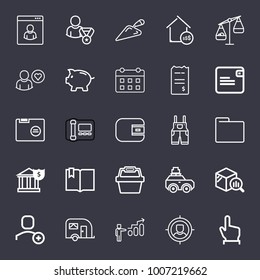 Business outline vector icon set on dark blue background