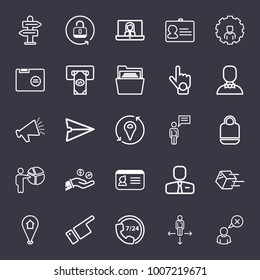 Business outline vector icon set on dark blue background