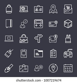 Business outline vector icon set on dark blue background
