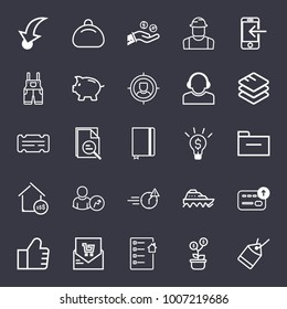 Business outline vector icon set on dark blue background