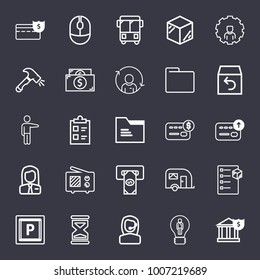 Business outline vector icon set on dark blue background