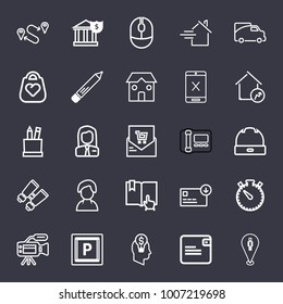 Business outline vector icon set on dark blue background