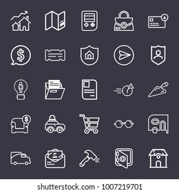 Business outline vector icon set on dark blue background