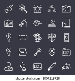 Business outline vector icon set on dark blue background