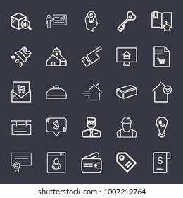 Business outline vector icon set on dark blue background