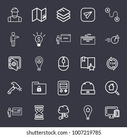 Business outline vector icon set on dark blue background