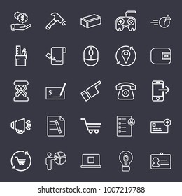 Business outline vector icon set on dark blue background