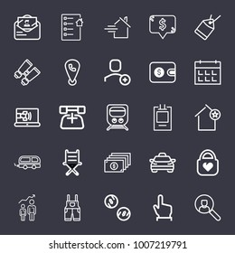 Business outline vector icon set on dark blue background