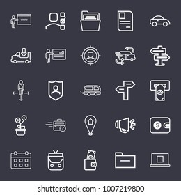 Business outline vector icon set on dark blue background
