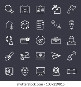 Business outline vector icon set on dark blue background