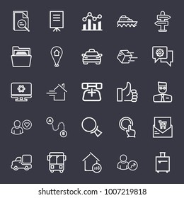 Business outline vector icon set on dark blue background