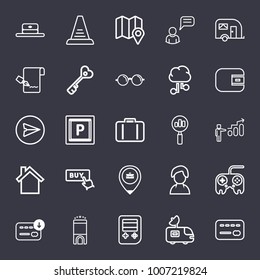 Business outline vector icon set on dark blue background