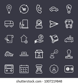 Business outline vector icon set on dark blue background
