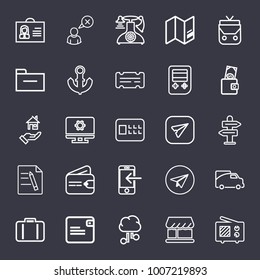 Business outline vector icon set on dark blue background