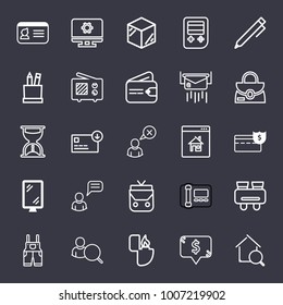 Business outline vector icon set on dark blue background