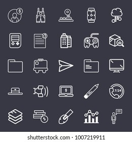 Business outline vector icon set on dark blue background
