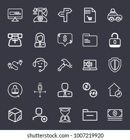 Business outline vector icon set on dark blue background