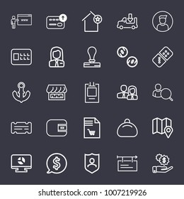Business outline vector icon set on dark blue background