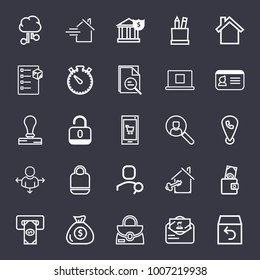 Business outline vector icon set on dark blue background