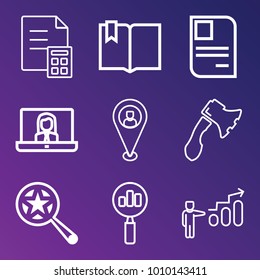 Business outline vector icon set on gradient background