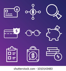 Business outline vector icon set on gradient background