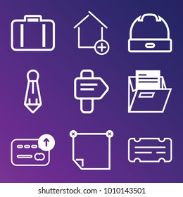 Business outline vector icon set on gradient background