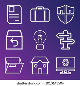 Business outline vector icon set on gradient background
