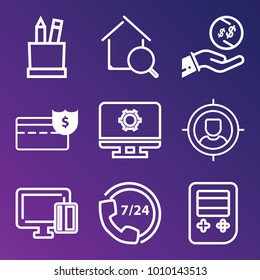 Business outline vector icon set on gradient background