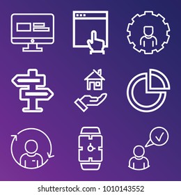 Business outline vector icon set on gradient background