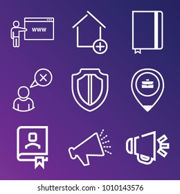 Business outline vector icon set on gradient background