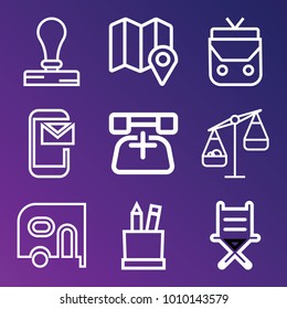 Business outline vector icon set on gradient background