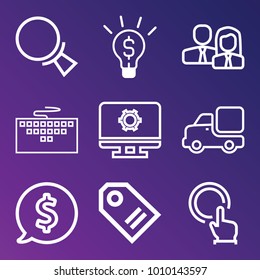 Business outline vector icon set on gradient background