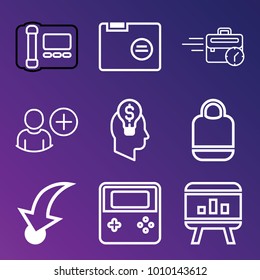 Business outline vector icon set on gradient background