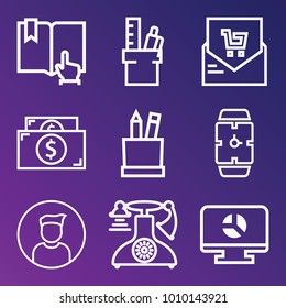 Business outline vector icon set on gradient background