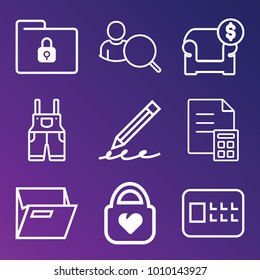 Business outline vector icon set on gradient background