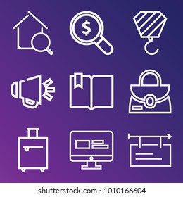 Business outline vector icon set on gradient background