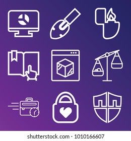 Business outline vector icon set on gradient background