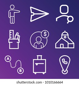 Business outline vector icon set on gradient background