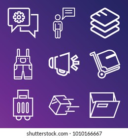 Business outline vector icon set on gradient background