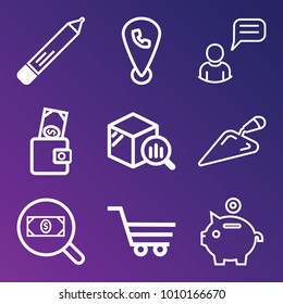 Business outline vector icon set on gradient background