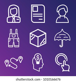 Business outline vector icon set on gradient background