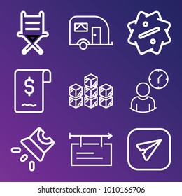 Business outline vector icon set on gradient background