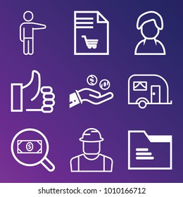 Business outline vector icon set on gradient background